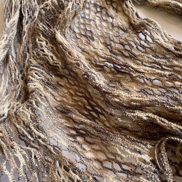 Missoni Style Scarf Beige Taupe Brown Design Loose Knit Women Designer Shawl - Picture 4 of 9